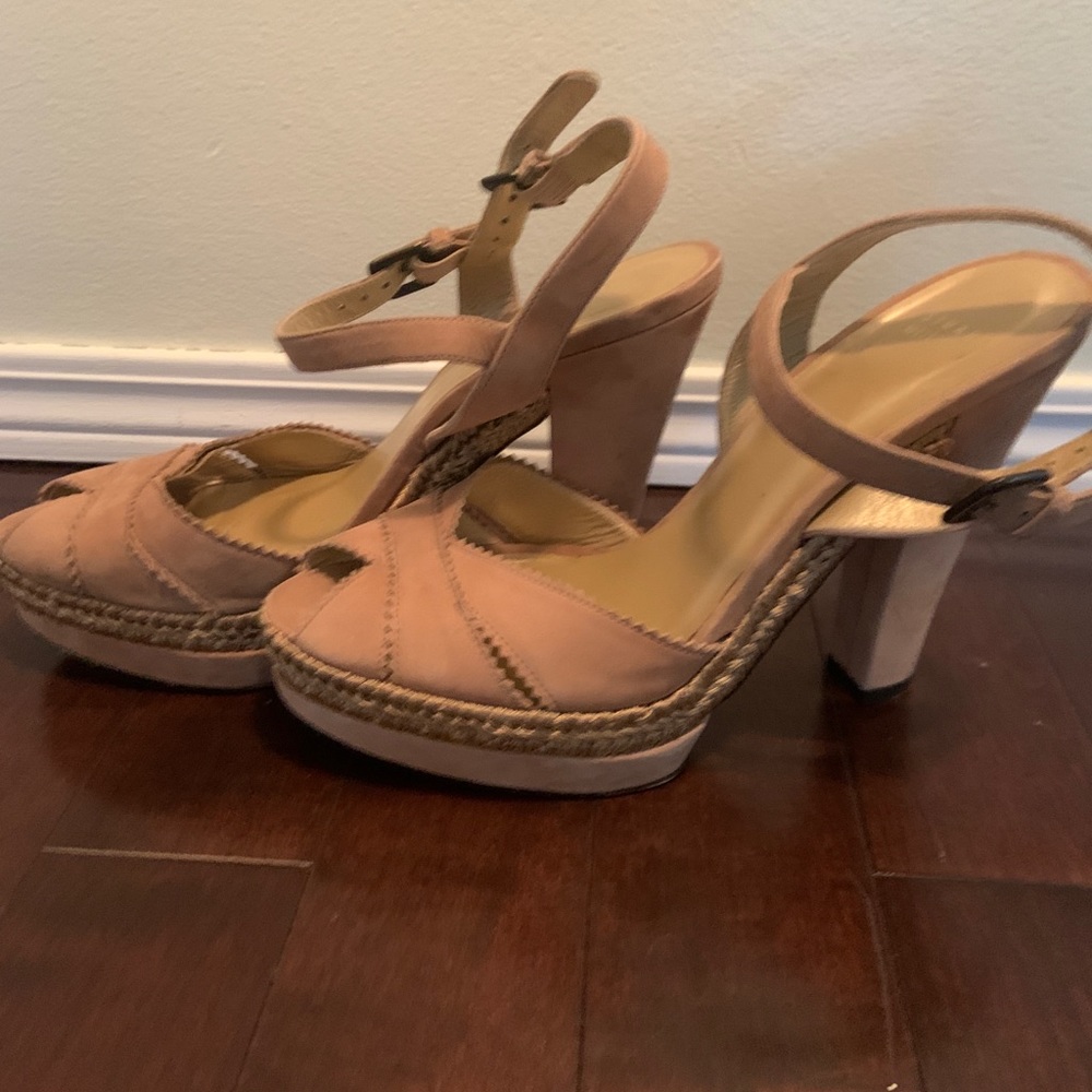Stuart Weitzman suede nude pink sandals